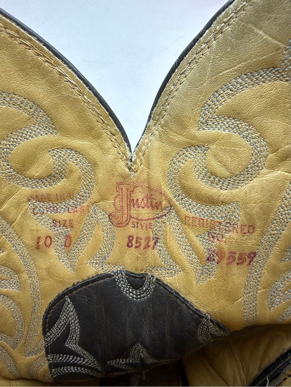 Justin Mens Western Cowboy Boots 8527 Grey Black Leather Elephant Print Size 10 - Picture 12 of 16